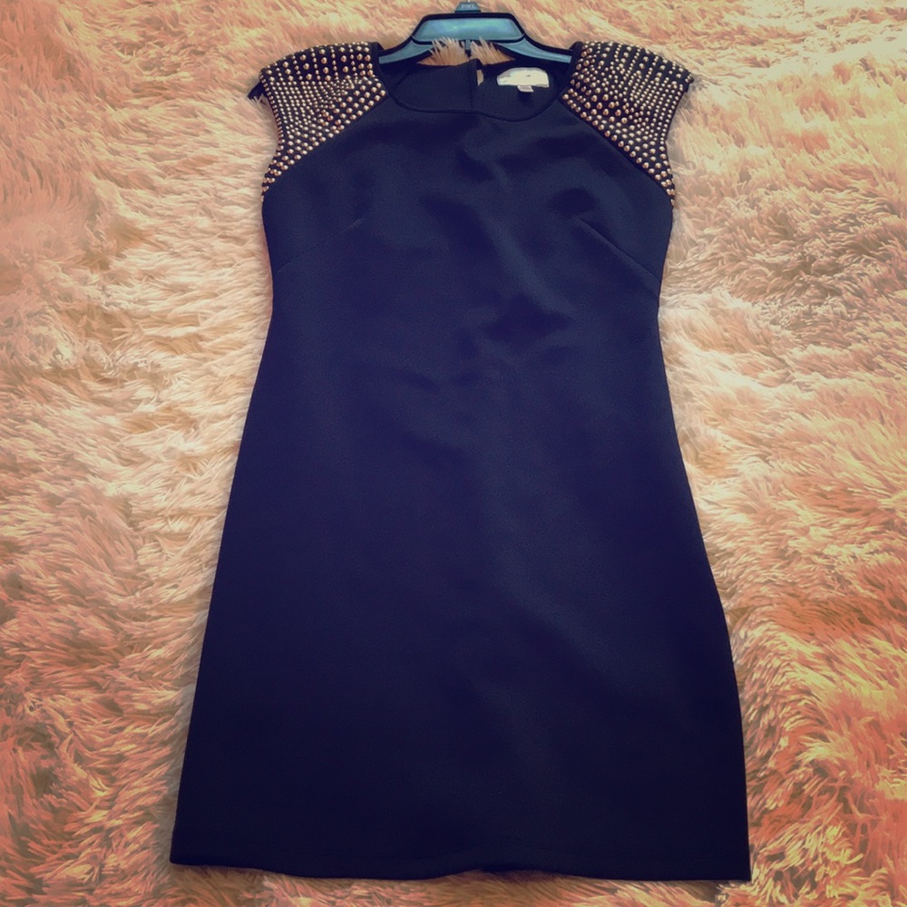 Black gold studded sleeve dress!